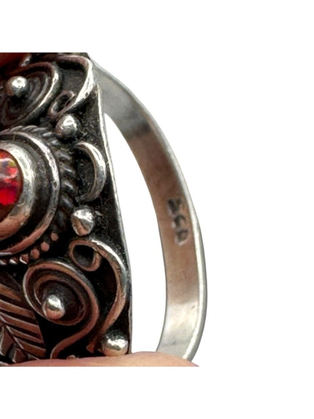 Vintage Sterling Silver Double Opal Ring Southwestern Ornate Setting Sz 8.25 - Picture 16 of 16